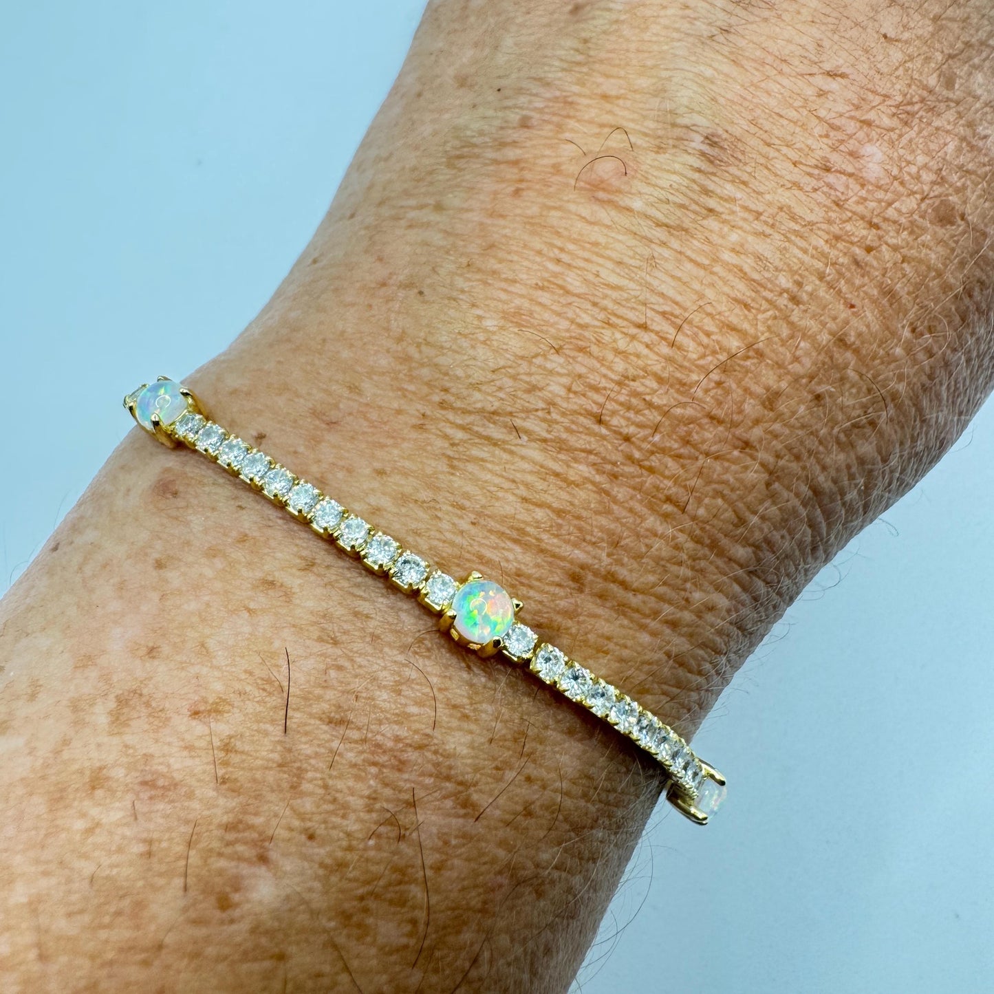 Vintage White Fire Opal Bracelet Golden 925 Sterling Silver