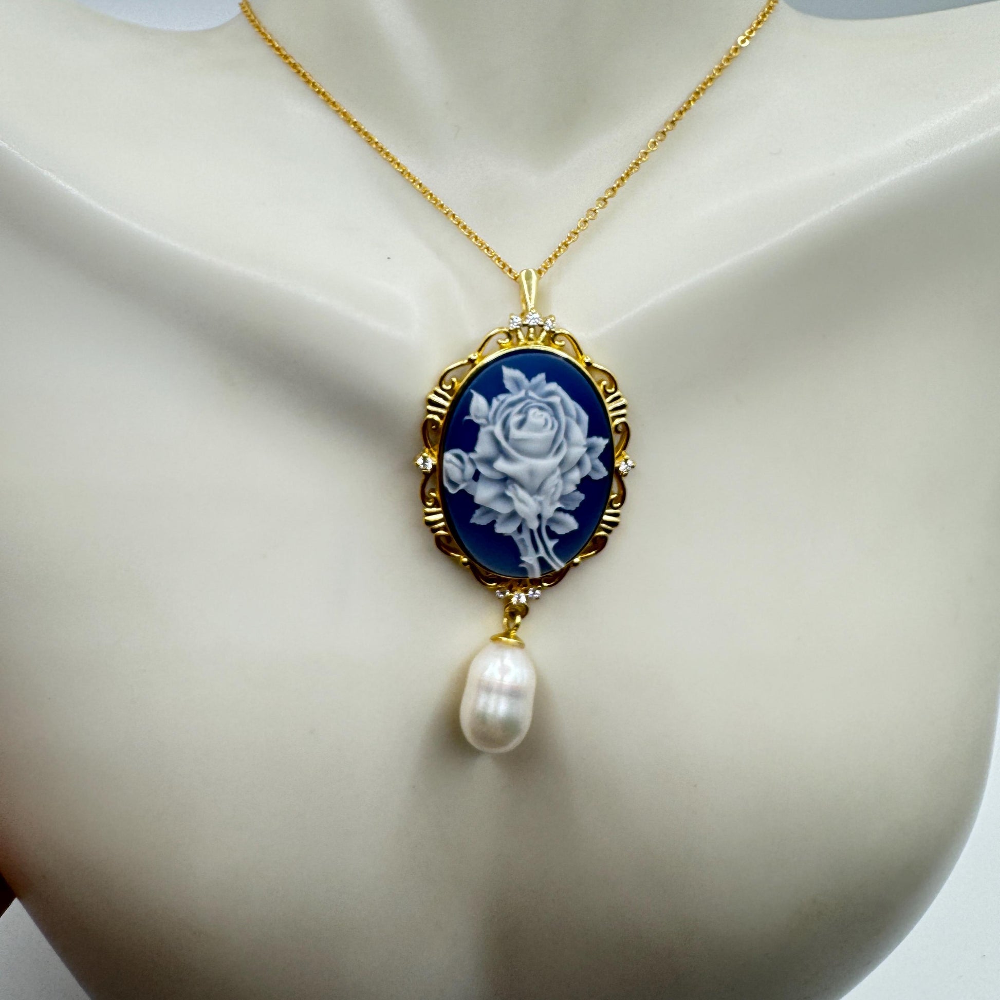 Vintage Rose Flower Cameo Yellow Golden 925 Sterling Silver Necklace Choker