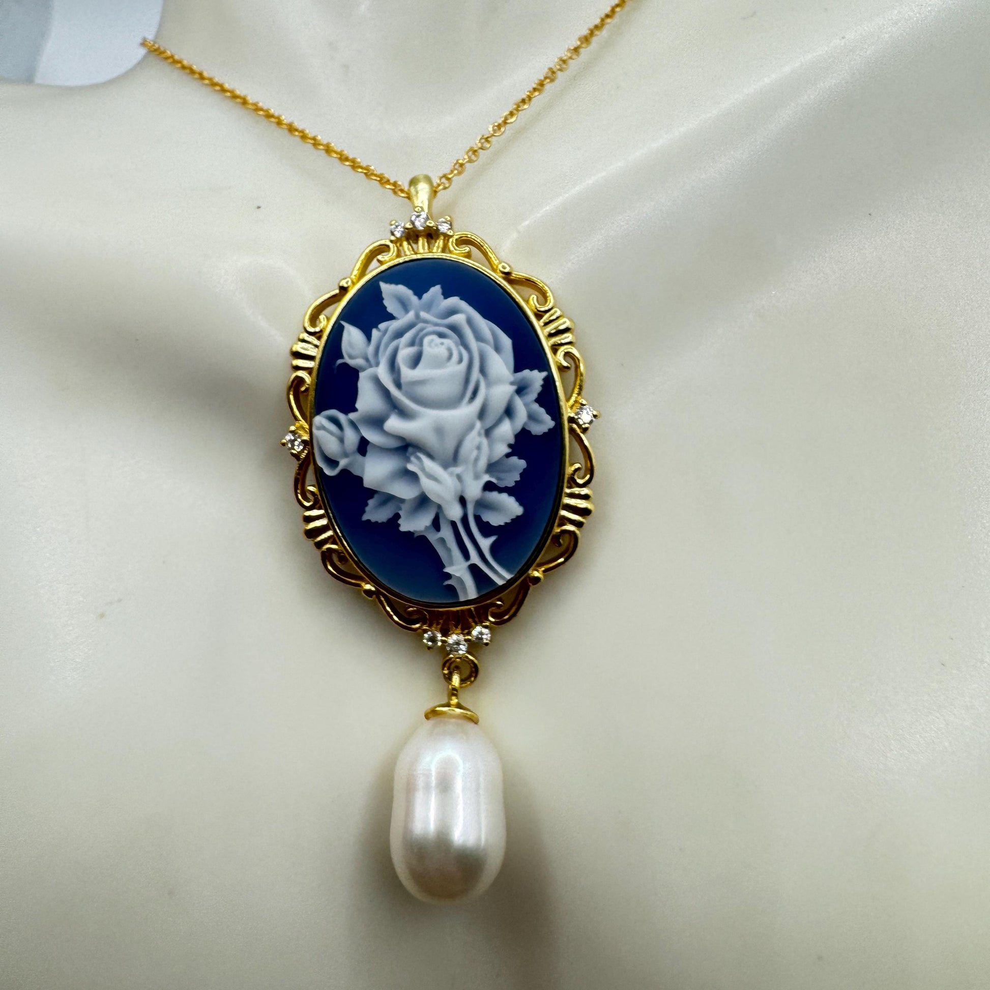 Vintage Rose Flower Cameo Yellow Golden 925 Sterling Silver Necklace Choker
