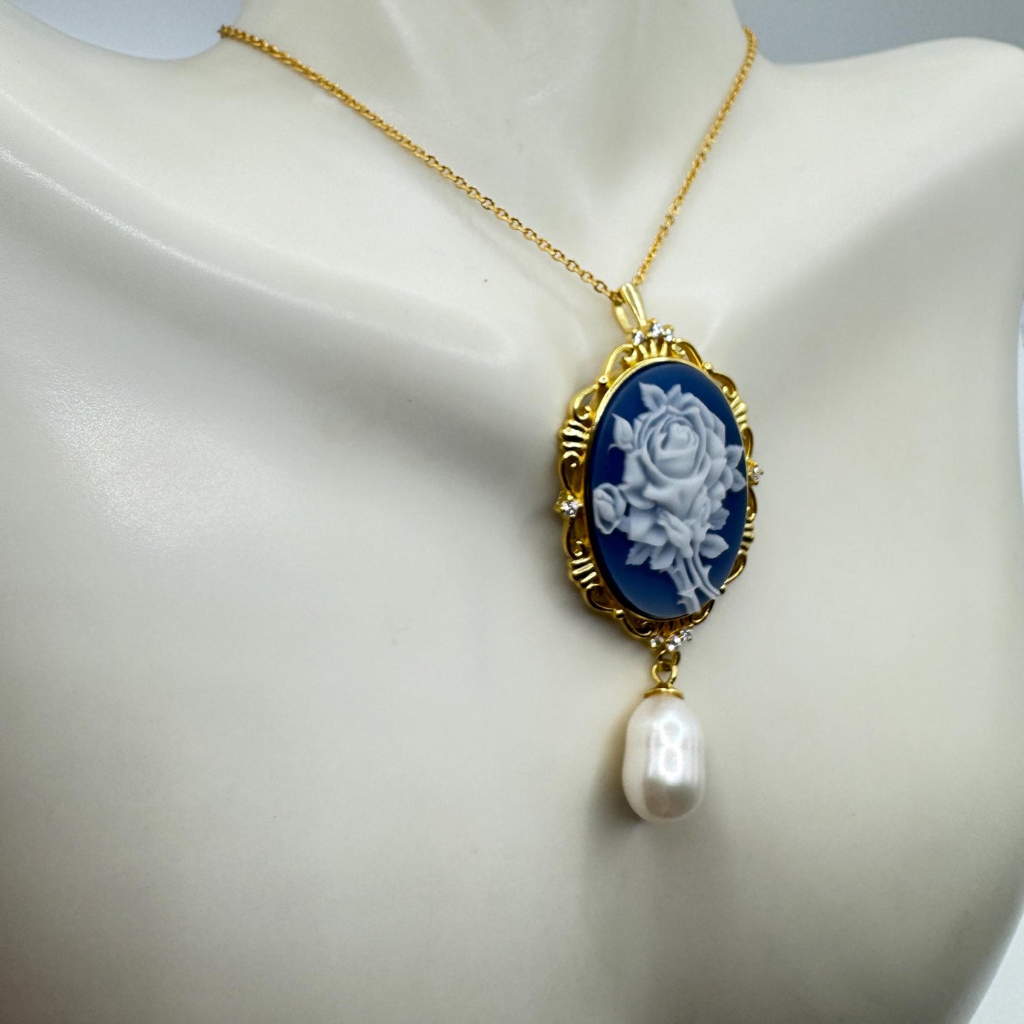 Vintage Rose Flower Cameo Yellow Golden 925 Sterling Silver Necklace Choker