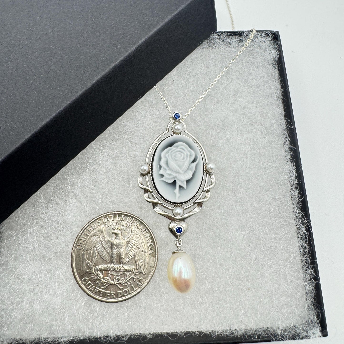 Vintage Rose Flower Cameo Yellow Golden 925 Sterling Silver Necklace Choker
