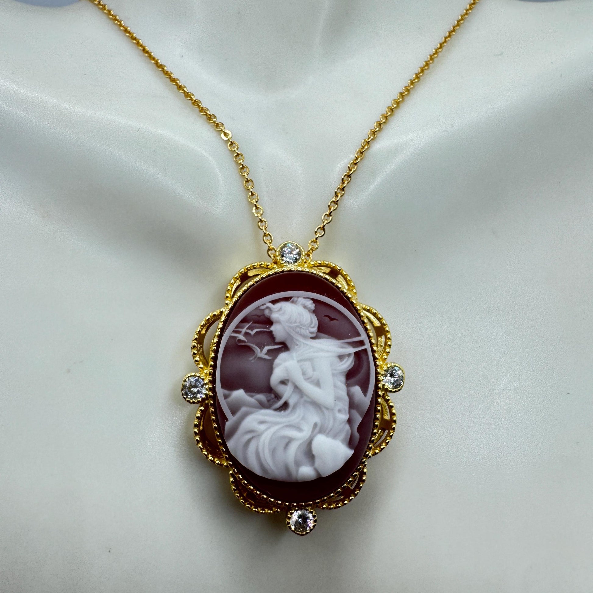 Vintage Red Onyx Cameo Golden 925 Sterling silver Necklace Choker