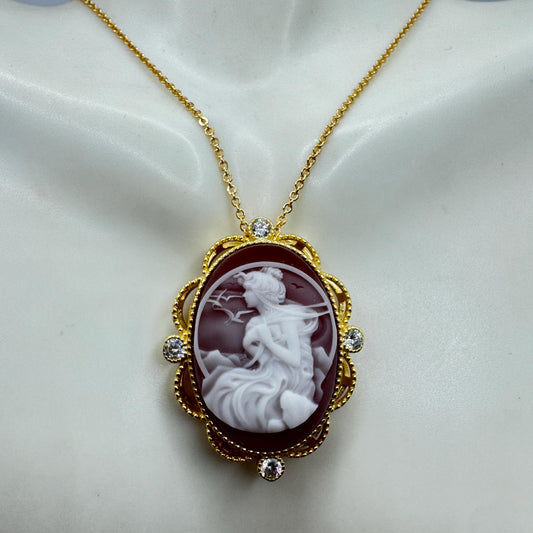 Vintage Red Onyx Cameo Golden 925 Sterling silver Necklace Choker