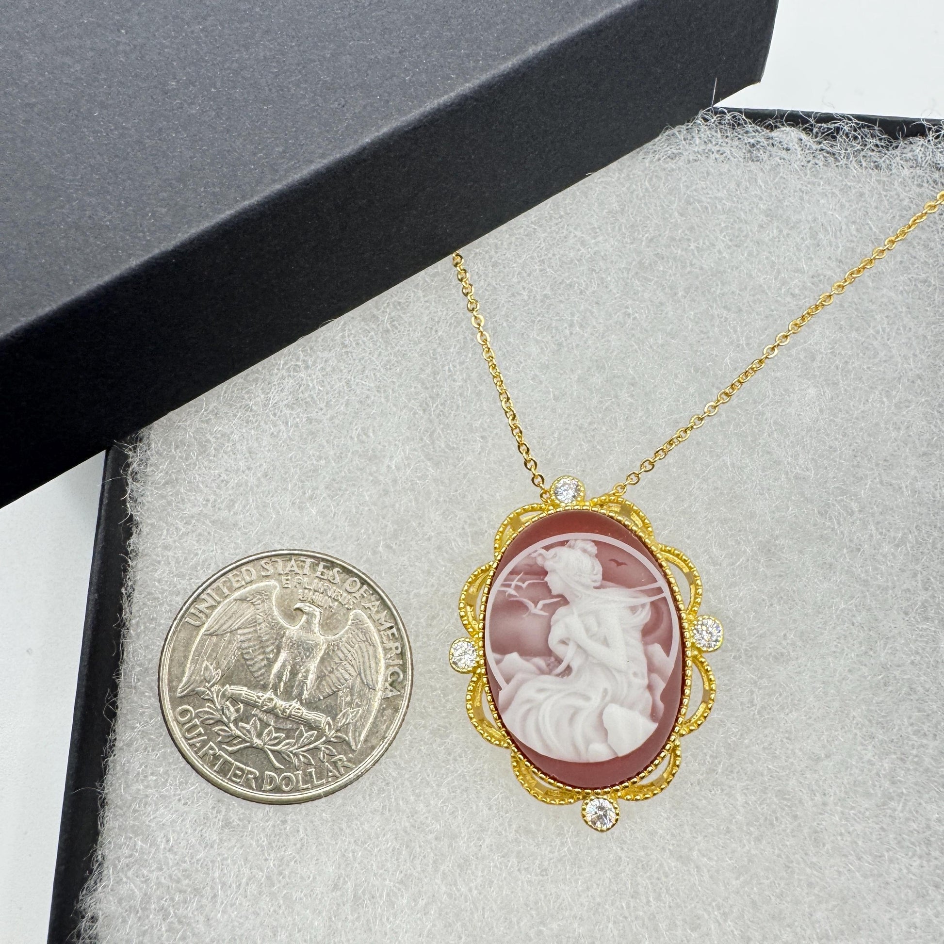 Vintage Red Onyx Cameo Golden 925 Sterling silver Necklace Choker