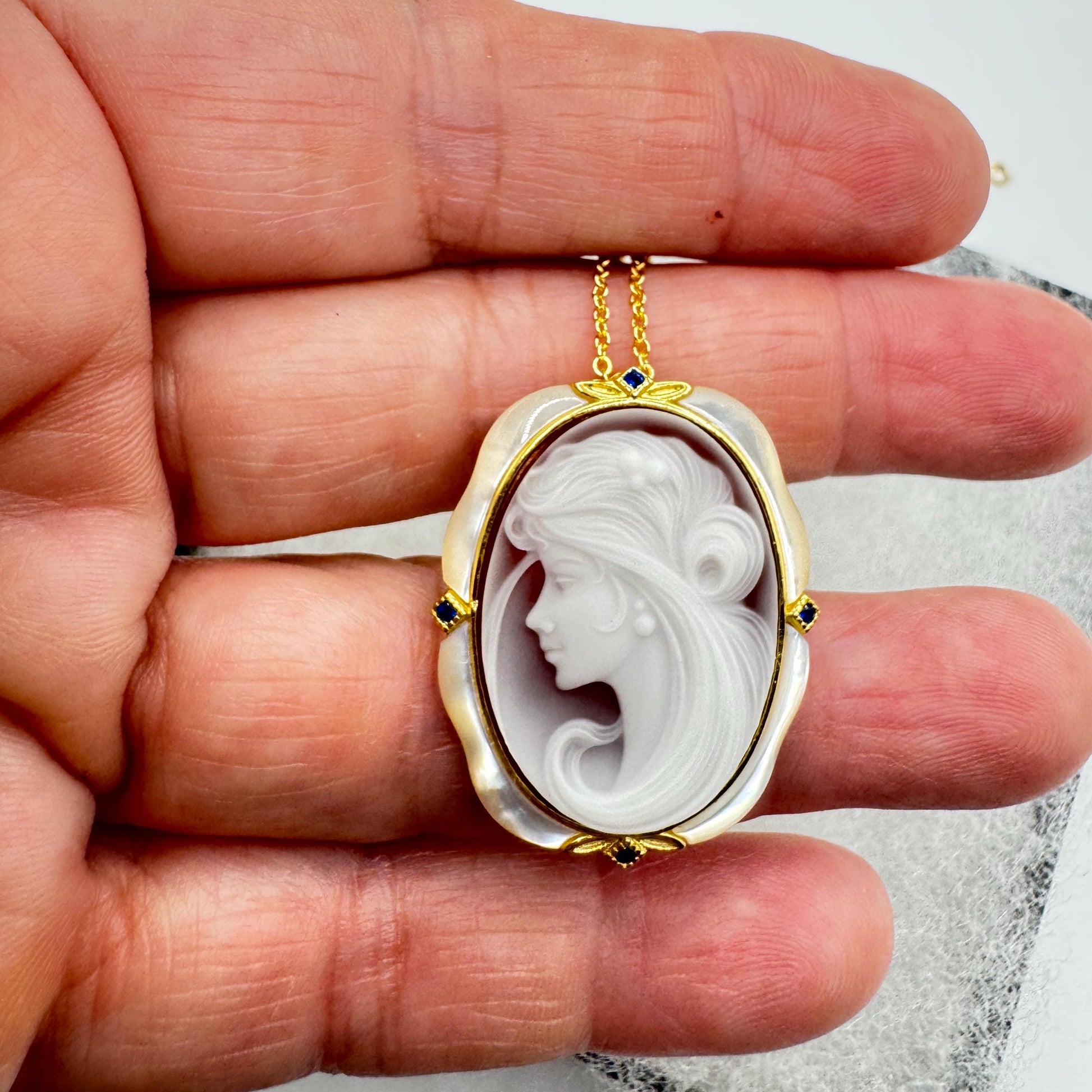 Vintage Red Onyx Cameo Golden 925 Sterling silver Necklace Choker