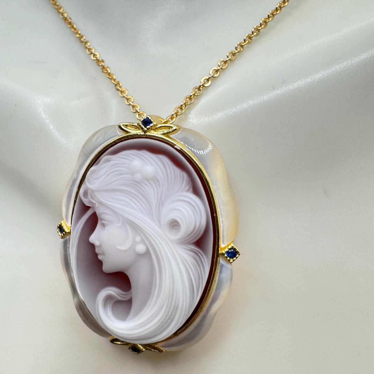 Vintage Red Onyx Cameo Golden 925 Sterling silver Necklace Choker