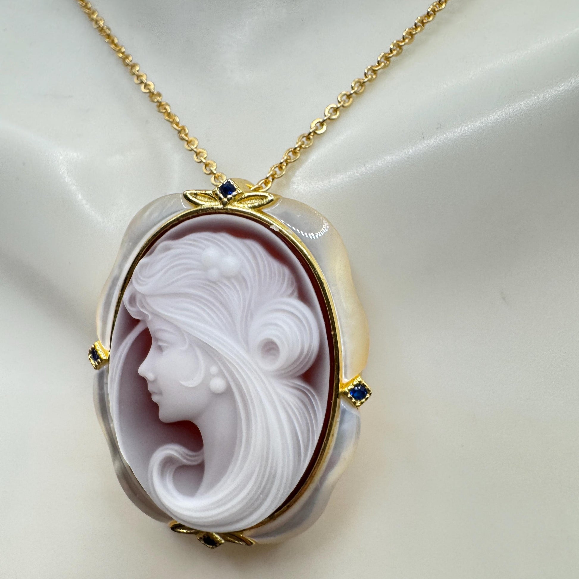 Vintage Red Onyx Cameo Golden 925 Sterling silver Necklace Choker