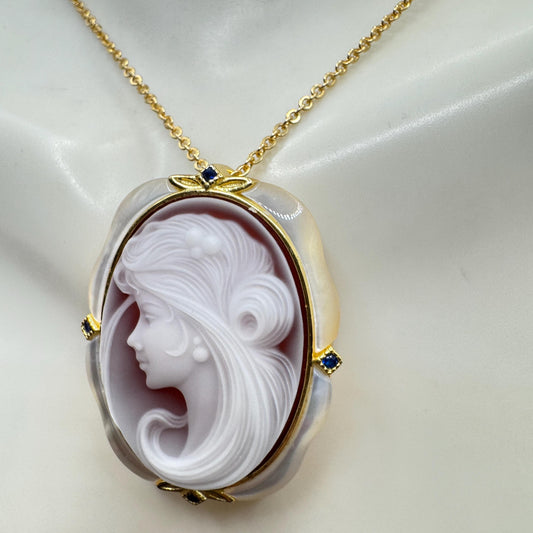 Vintage Red Onyx Cameo Golden 925 Sterling silver Necklace Choker