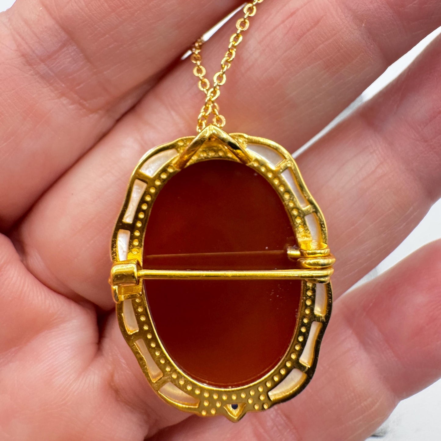 Vintage Red Onyx Cameo Golden 925 Sterling silver Necklace Choker