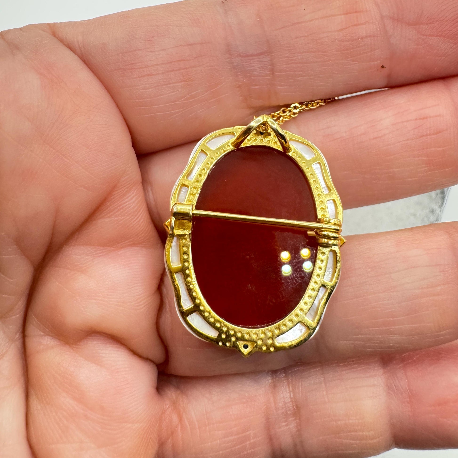 Vintage Red Onyx Cameo Golden 925 Sterling silver Necklace Choker