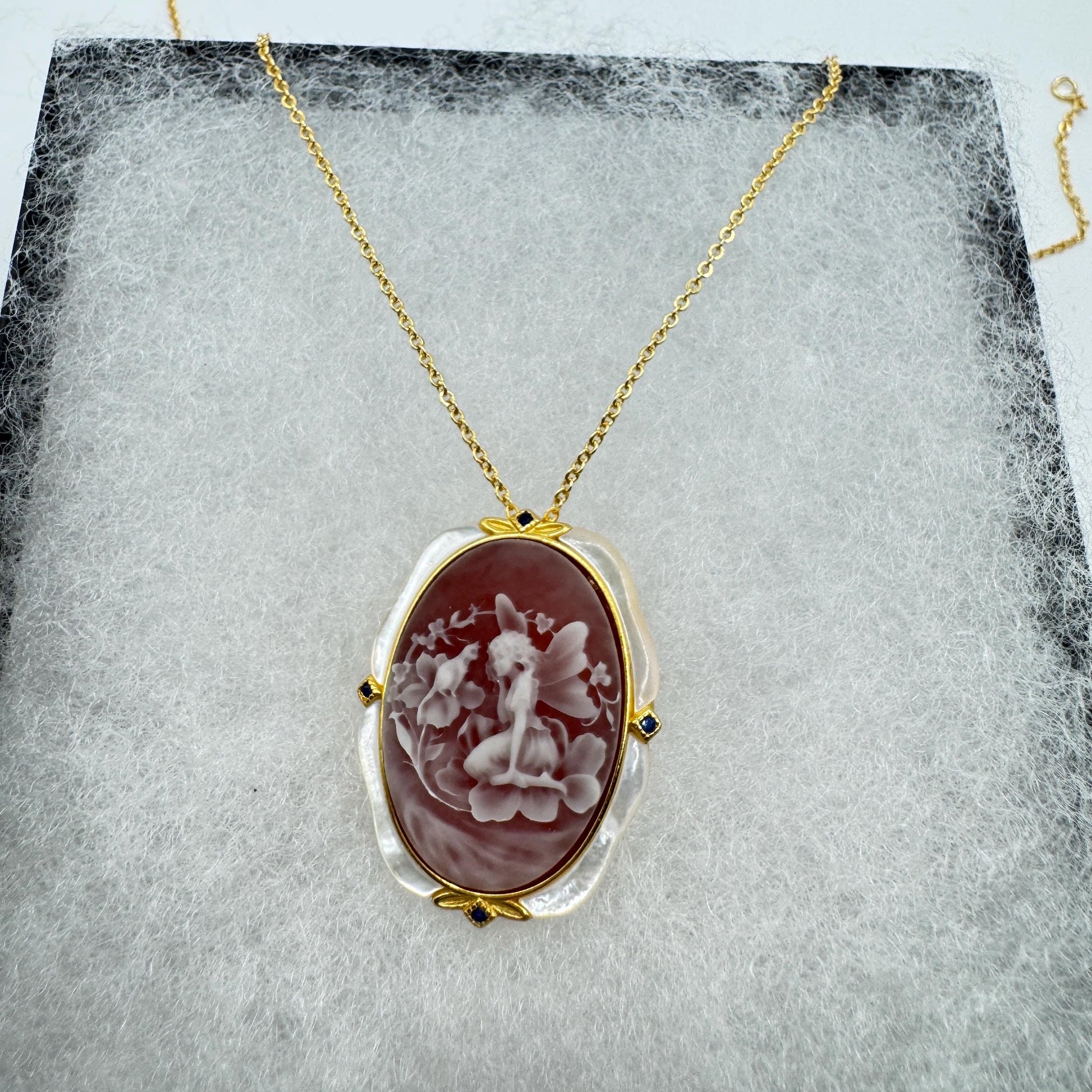 Vintage Red Onyx Cameo Golden 925 Sterling silver Necklace Choker