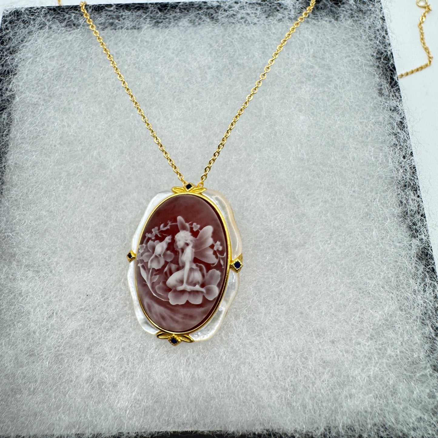 Vintage Red Onyx Cameo Golden 925 Sterling silver Necklace Choker
