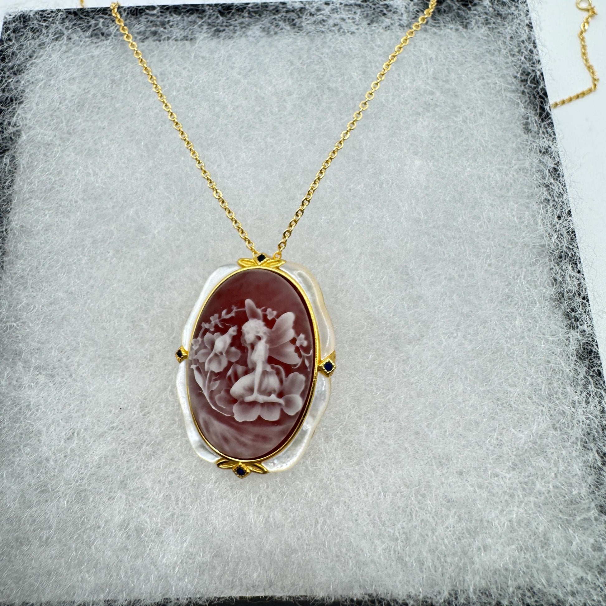 Vintage Red Onyx Cameo Golden 925 Sterling silver Necklace Choker