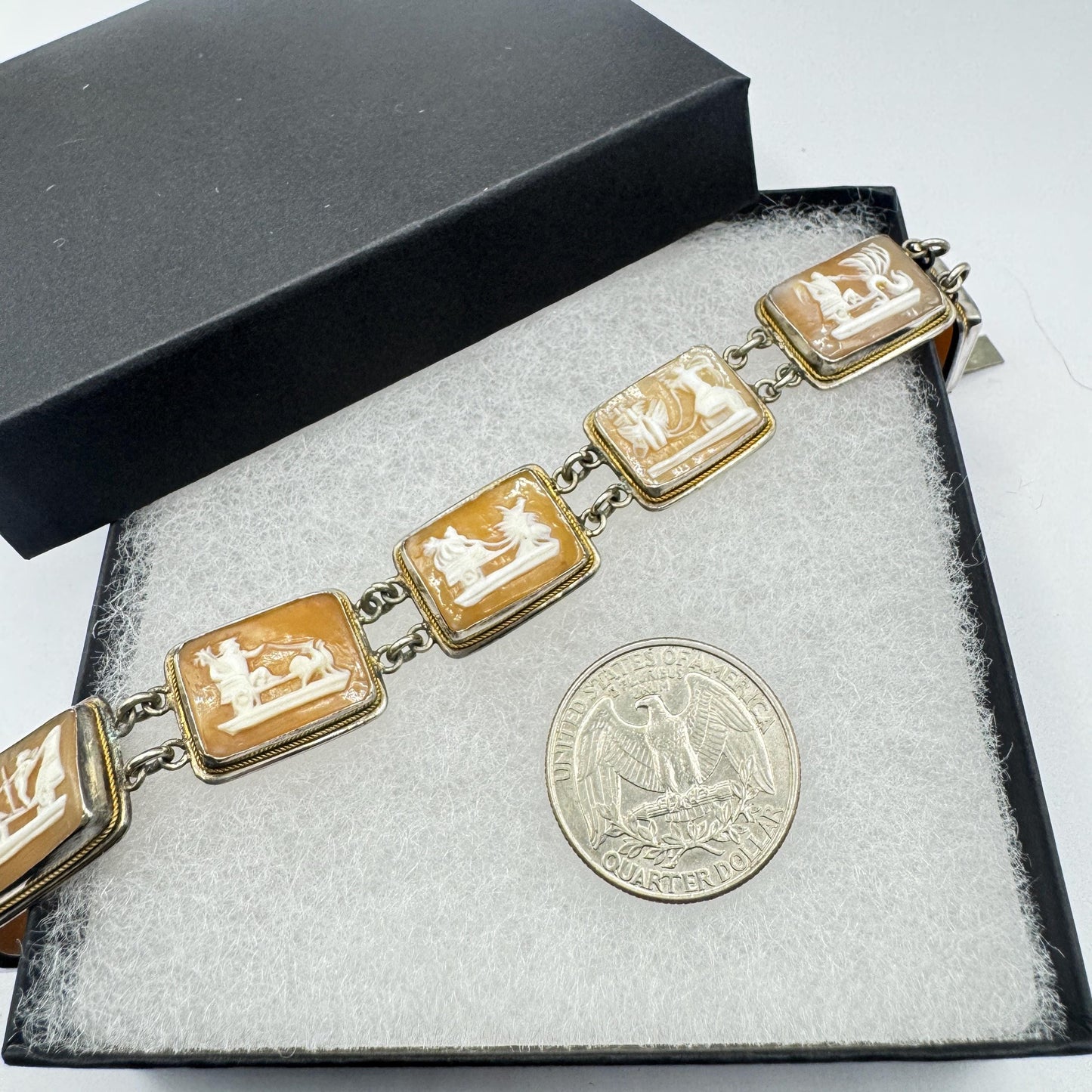 Vintage Cameo Shell Bracelet 925 Sterling Silver 7 inches