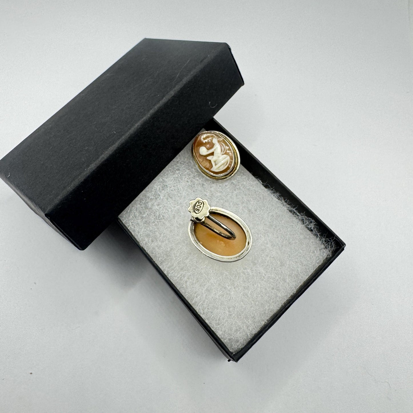 Vintage Shell Cameo 925 Sterling Silver Screw Back Earrings