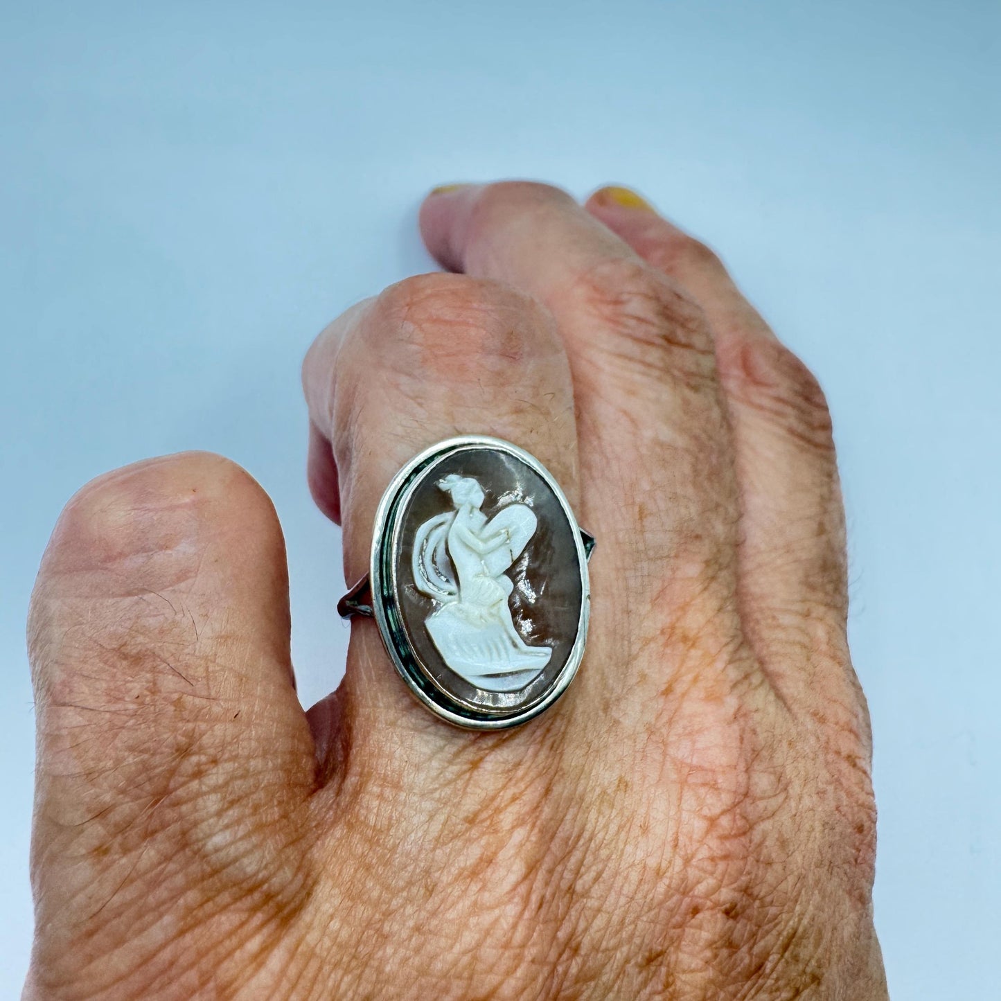 Vintage Cameo 925 Sterling Silver Cocktail Ring
