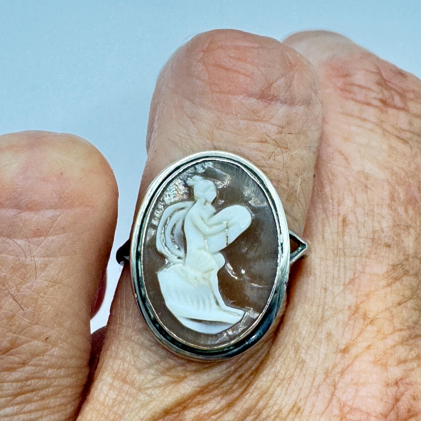 Vintage Cameo 925 Sterling Silver Cocktail Ring