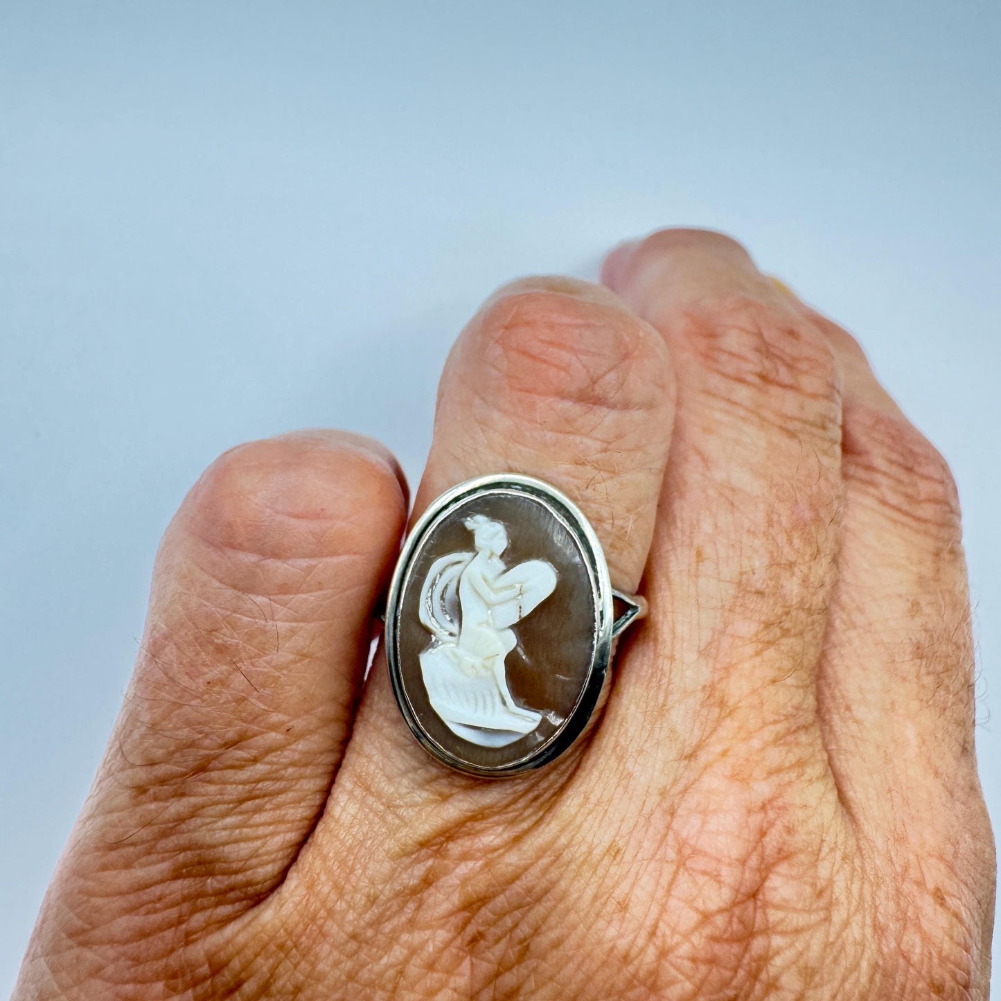 Vintage Cameo 925 Sterling Silver Cocktail Ring