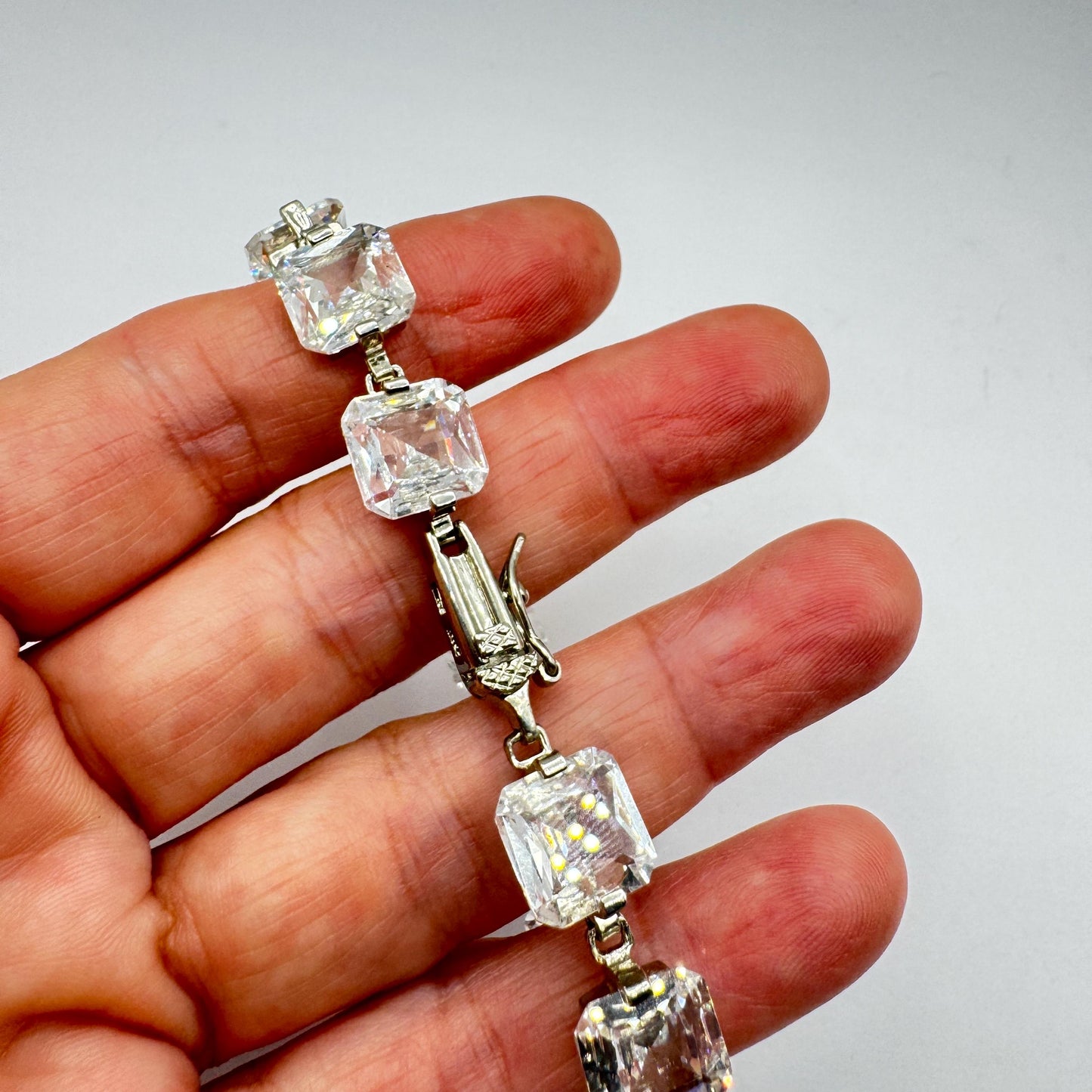 Vintage Cubic Zirconia Bracelet Sterling Silver Tennis
