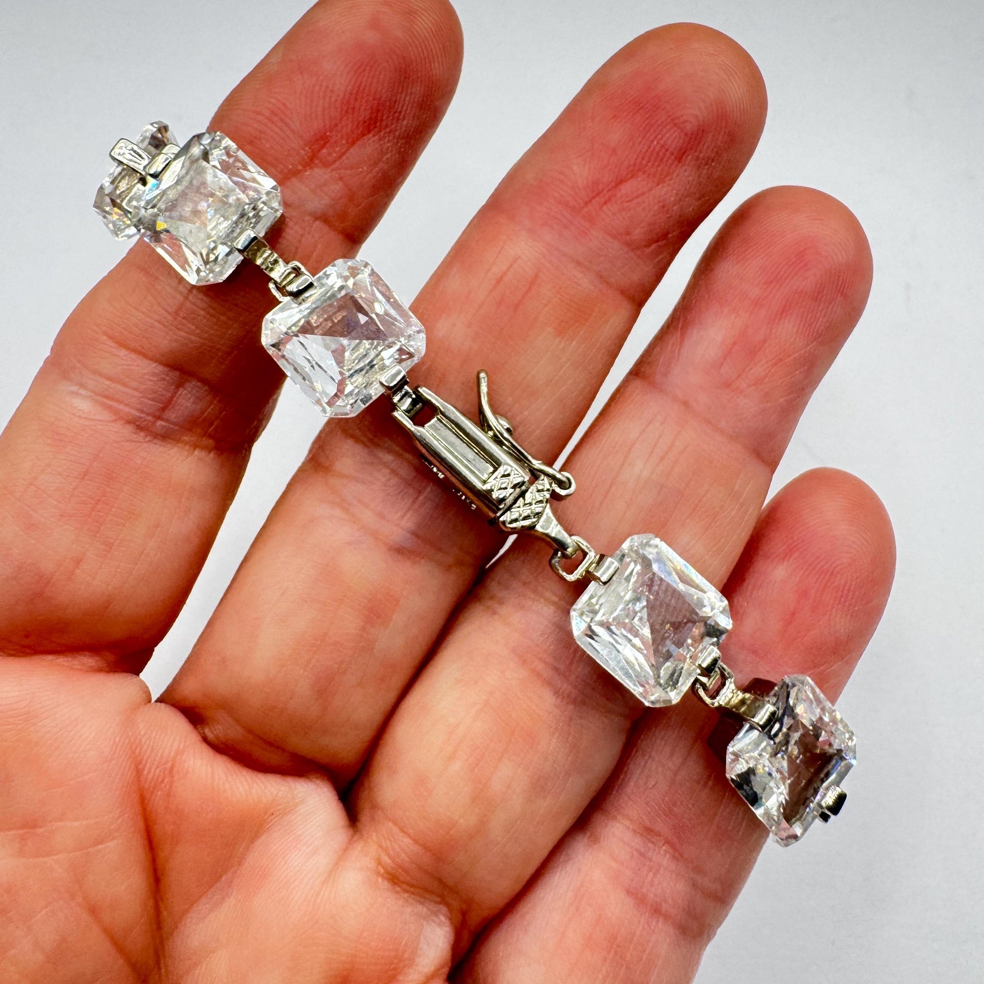 Vintage Cubic Zirconia Bracelet Sterling Silver Tennis