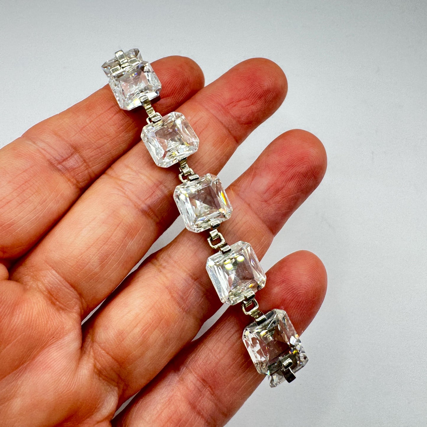 Vintage Cubic Zirconia Bracelet Sterling Silver Tennis