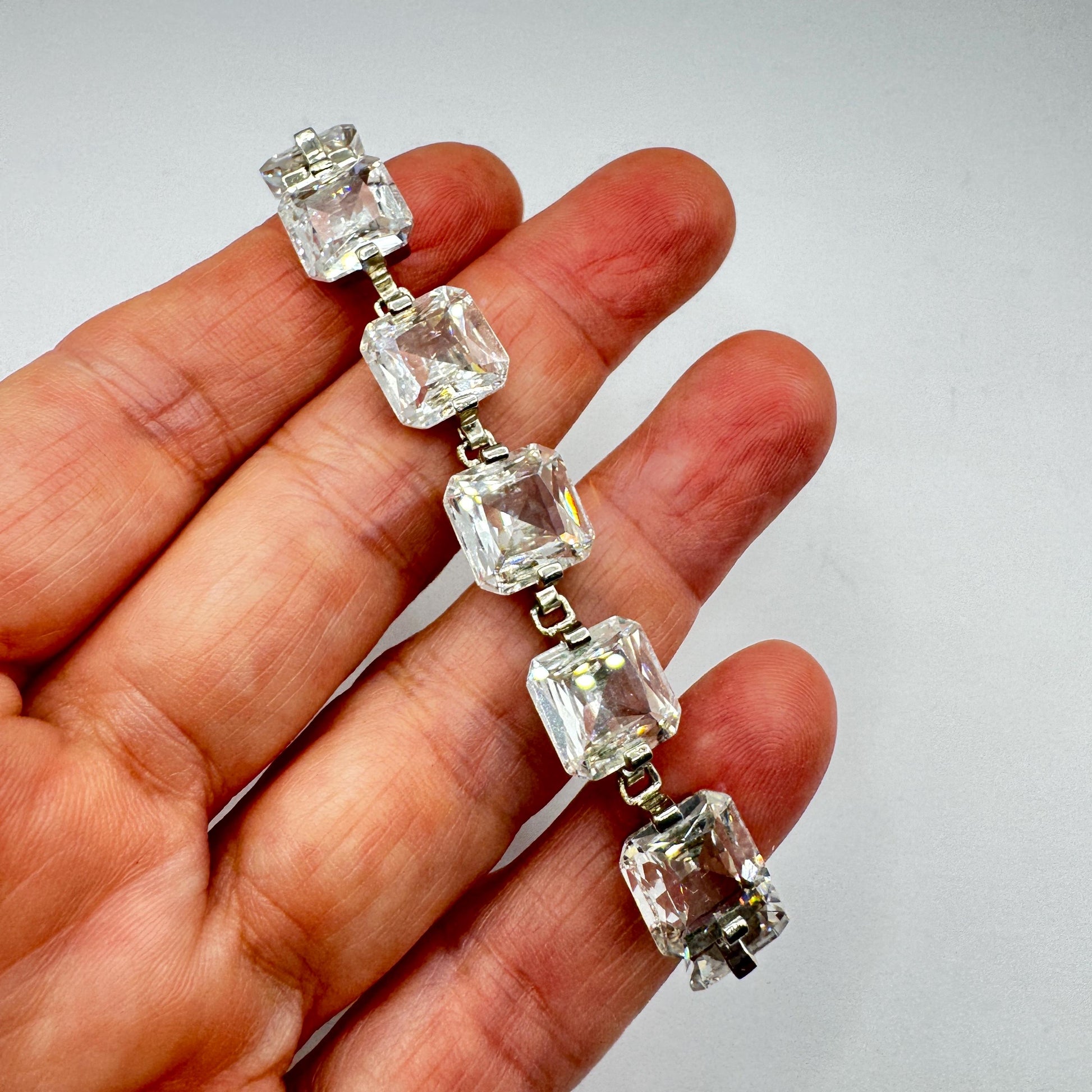 Vintage Cubic Zirconia Bracelet Sterling Silver Tennis