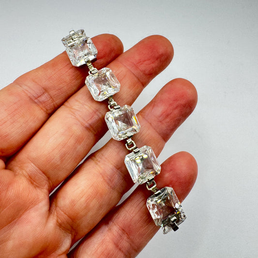 Vintage Cubic Zirconia Bracelet Sterling Silver Tennis
