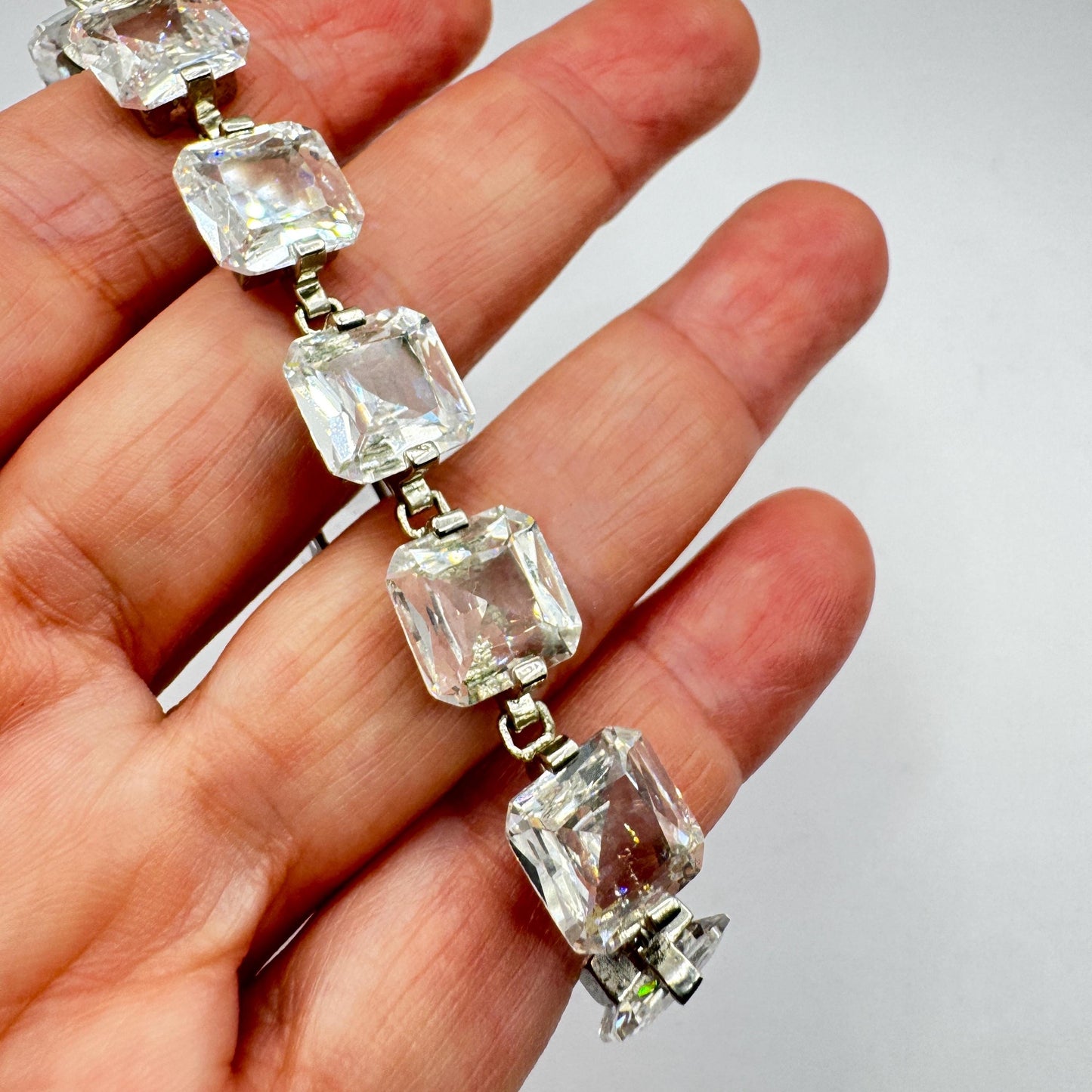 Vintage Cubic Zirconia Bracelet Sterling Silver Tennis