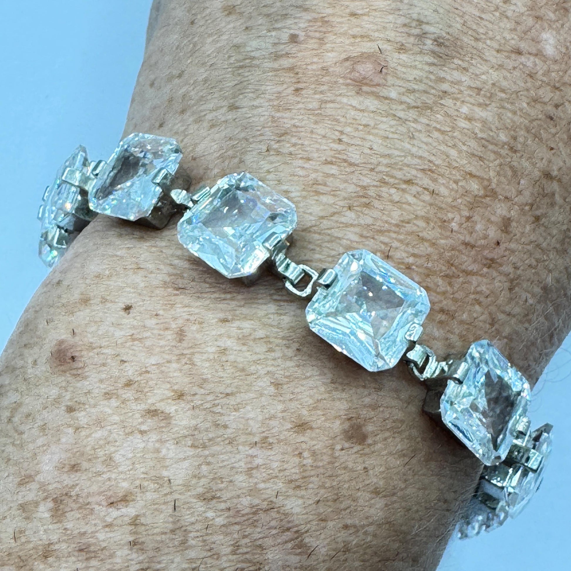 Vintage Cubic Zirconia Bracelet Sterling Silver Tennis