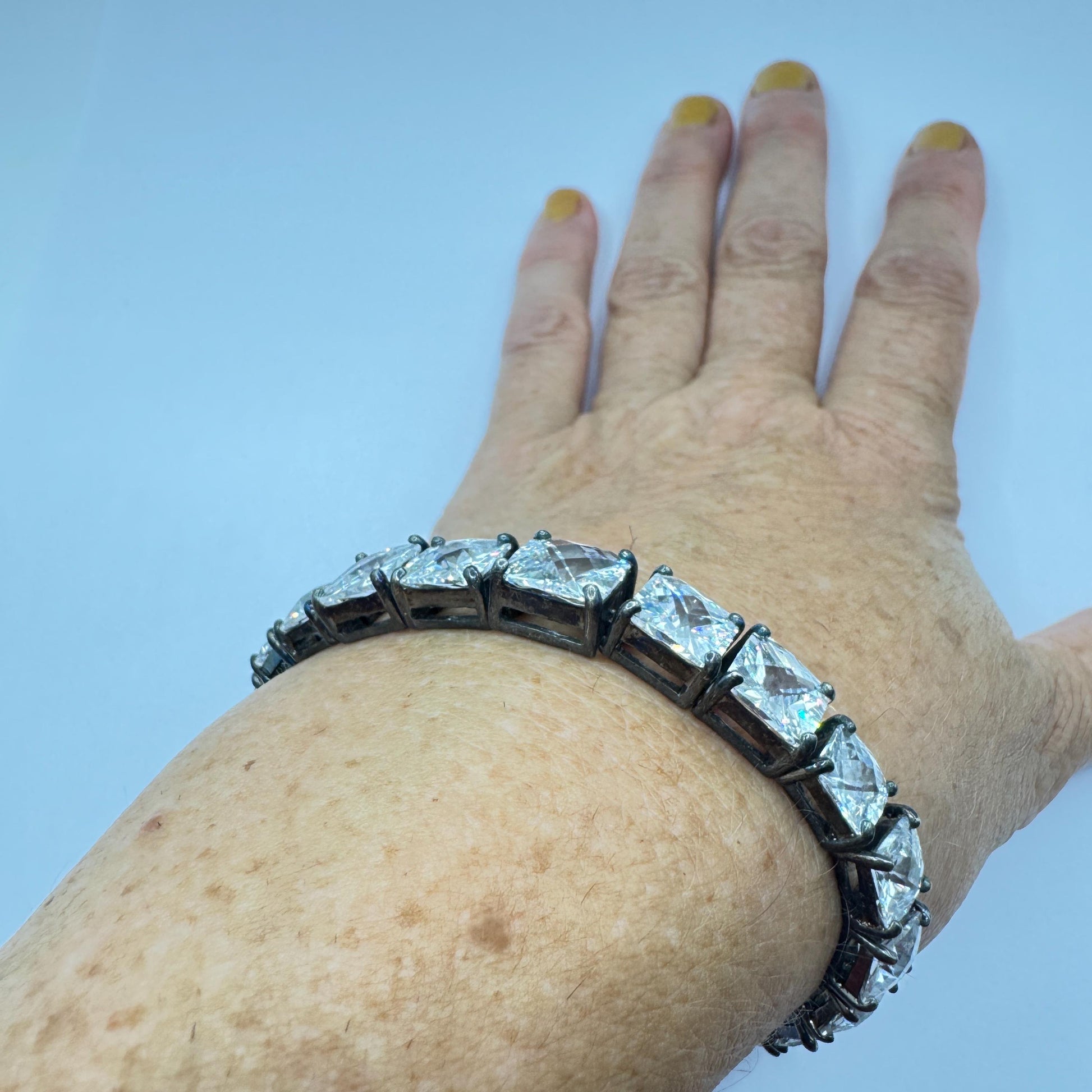 Vintage Cubic Zirconia Bracelet Sterling Silver Tennis