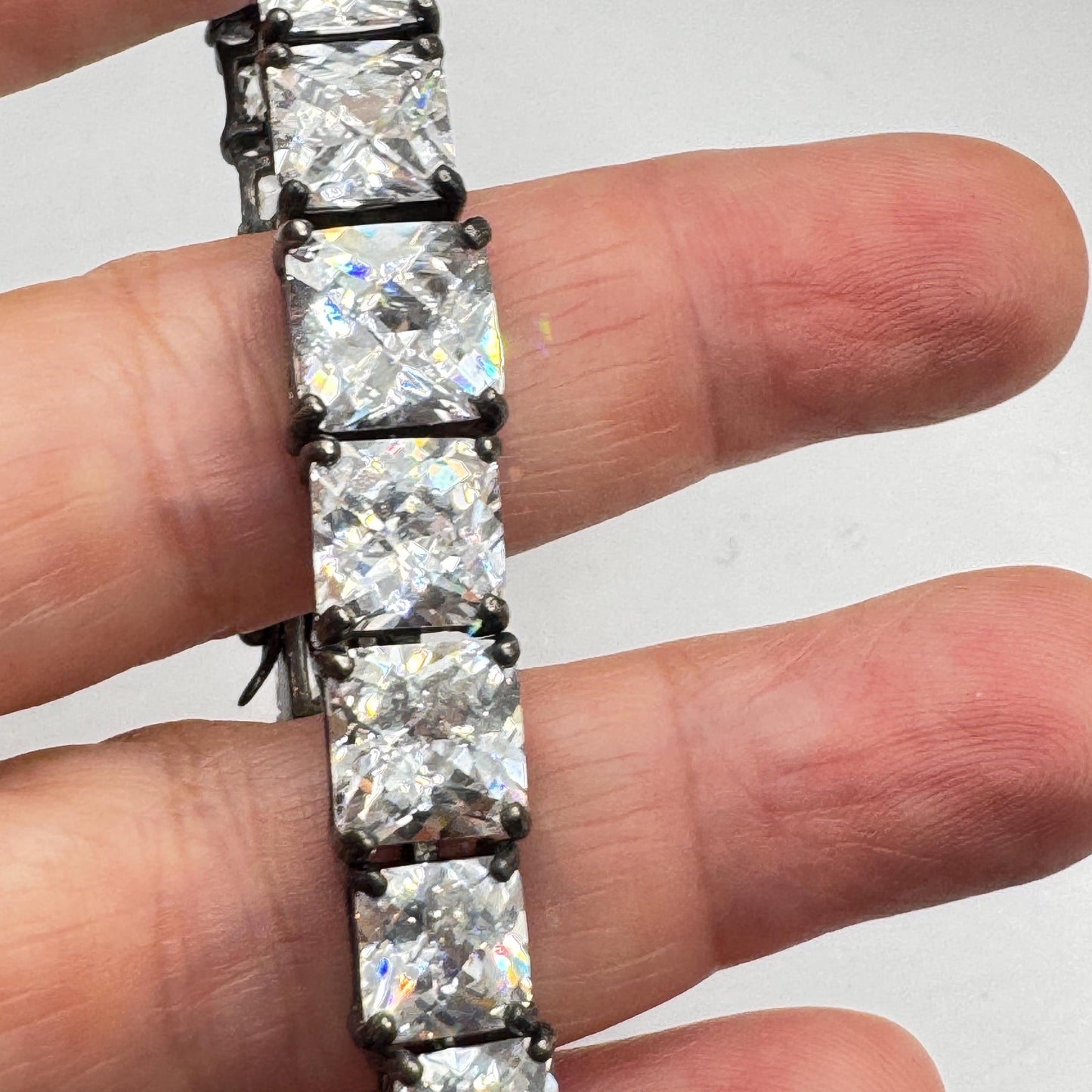 Vintage Cubic Zirconia Bracelet Sterling Silver Tennis