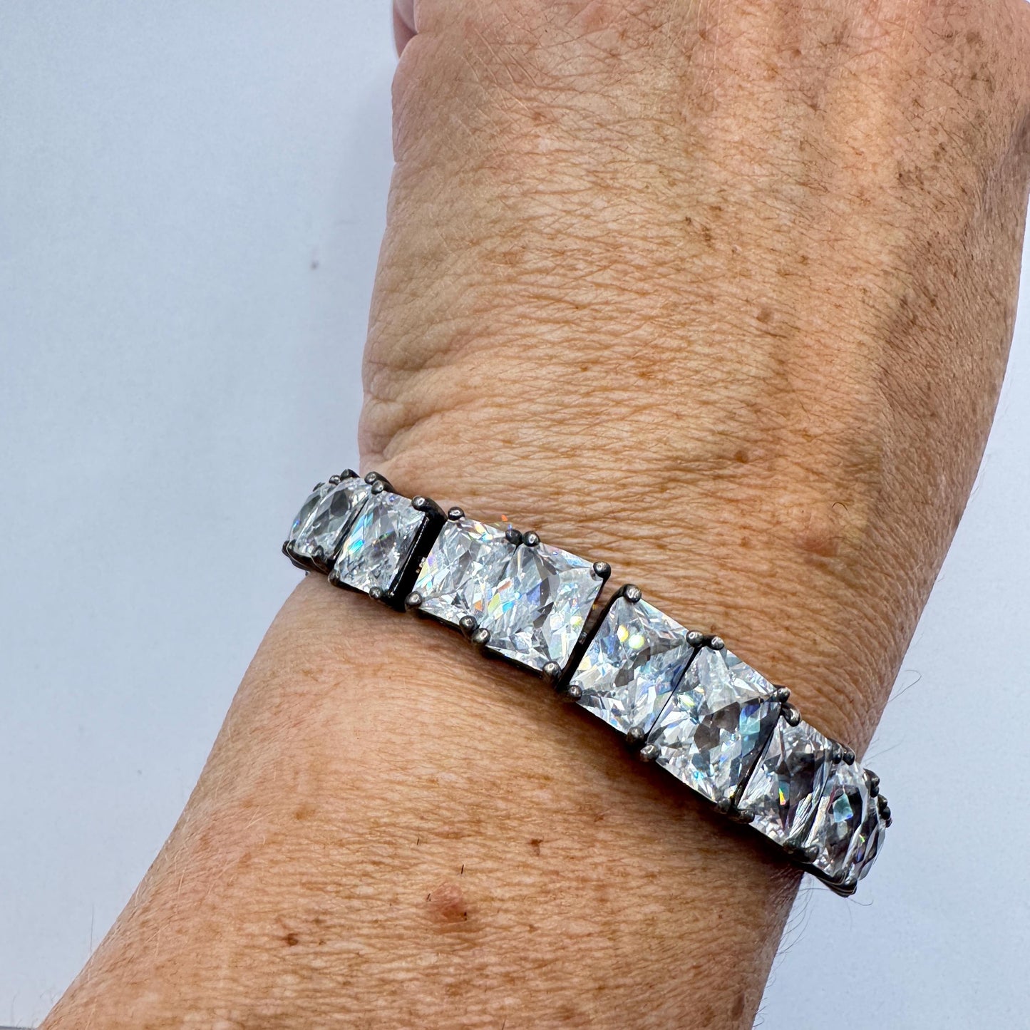 Vintage Cubic Zirconia Bracelet Sterling Silver Tennis