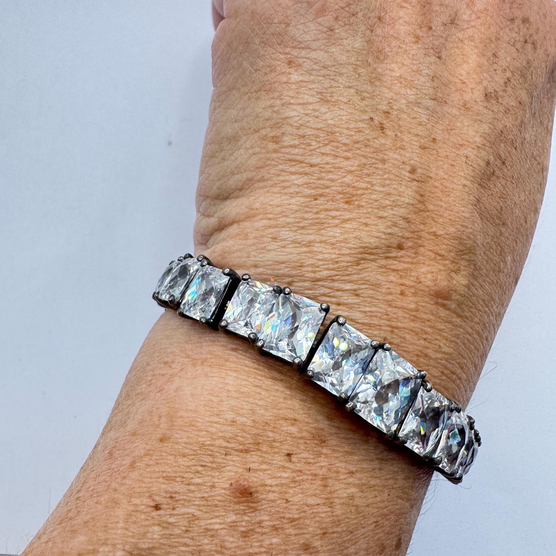 Vintage Cubic Zirconia Bracelet Sterling Silver Tennis
