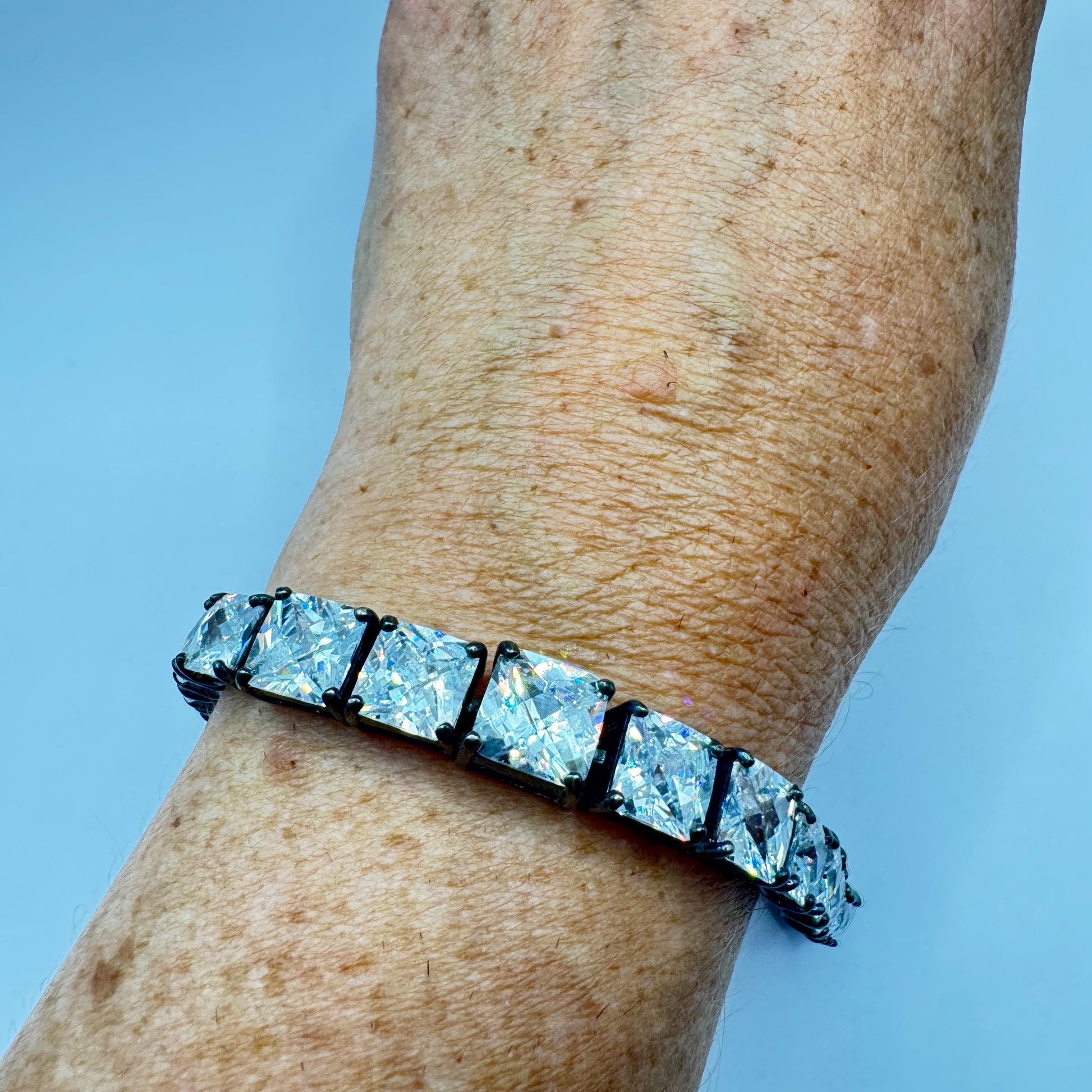 Vintage Cubic Zirconia Bracelet Sterling Silver Tennis