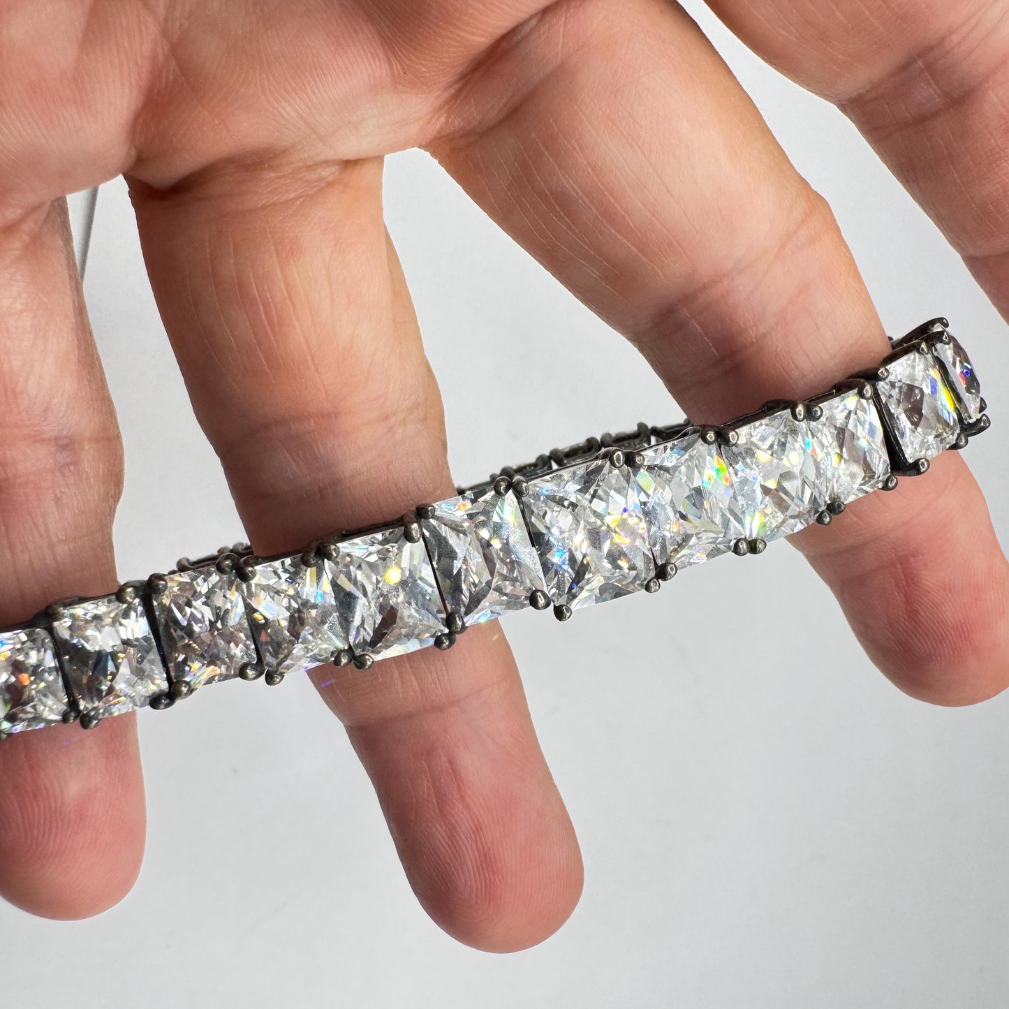 Vintage Cubic Zirconia Bracelet Sterling Silver Tennis