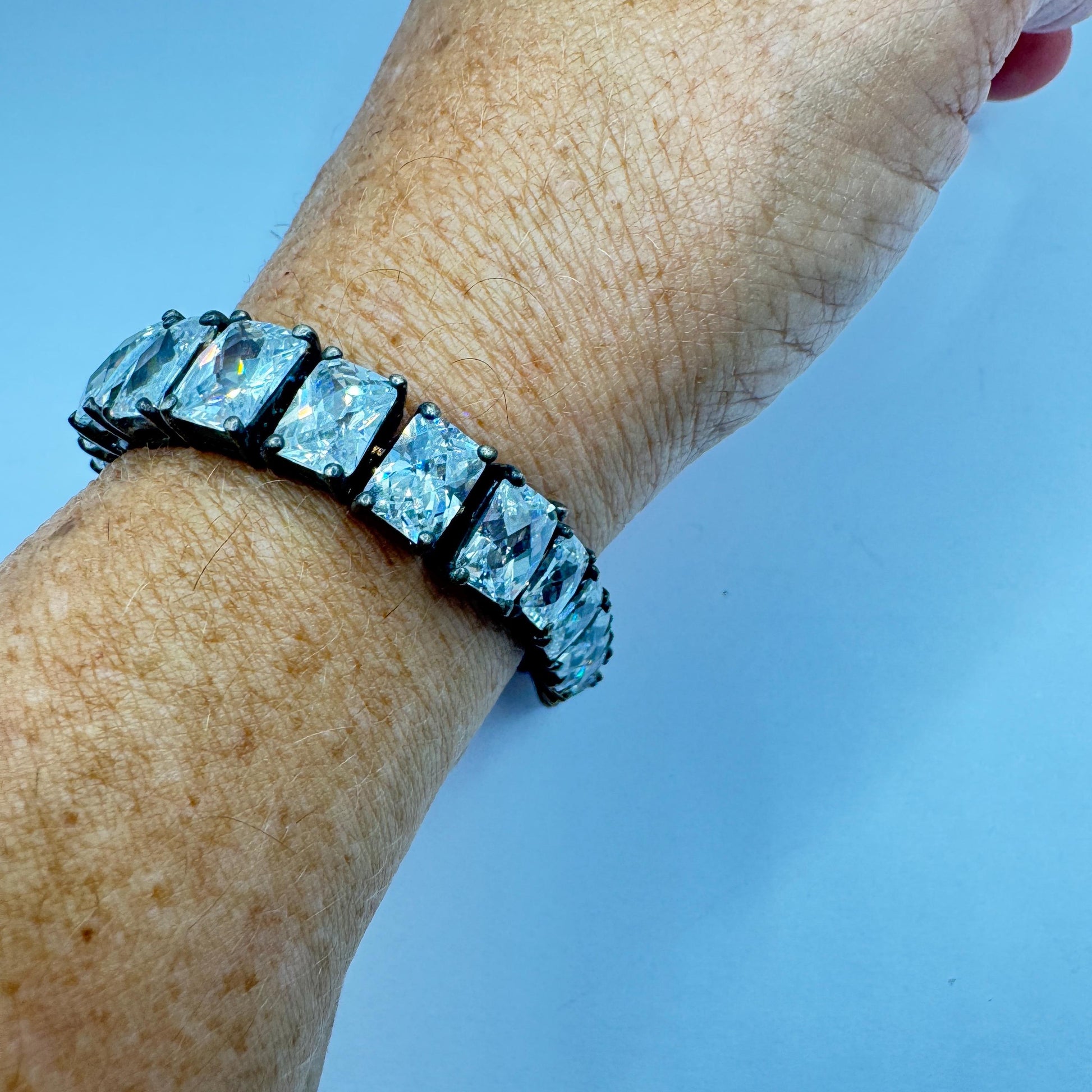 Vintage Cubic Zirconia Bracelet Sterling Silver Tennis