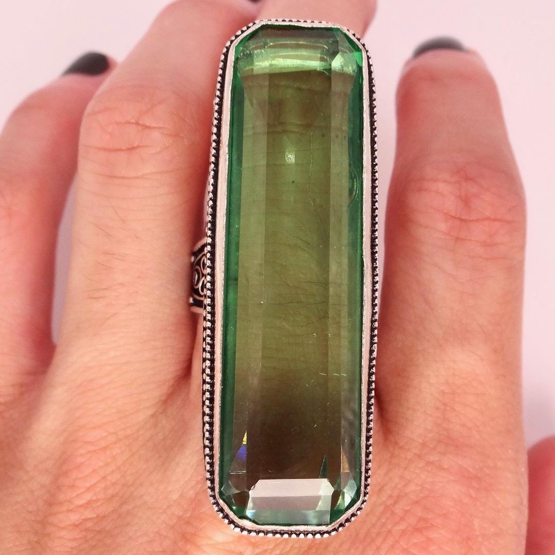 Vintage Green Antique Glass Cocktail Statement Ring