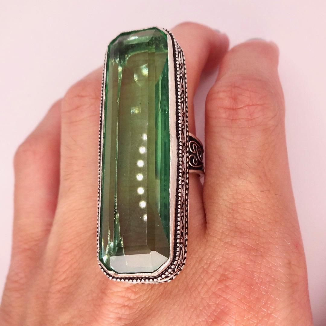 Vintage Green Antique Glass Cocktail Statement Ring
