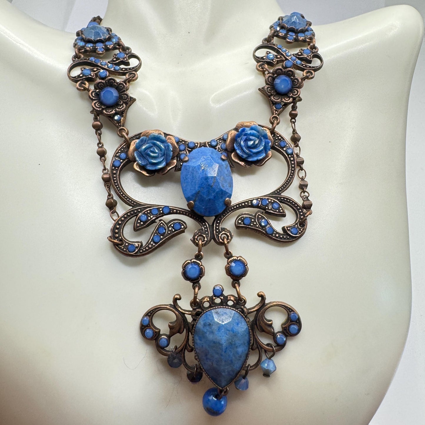 Vintage Blue Lapis Lazuli Statement Choker Necklace