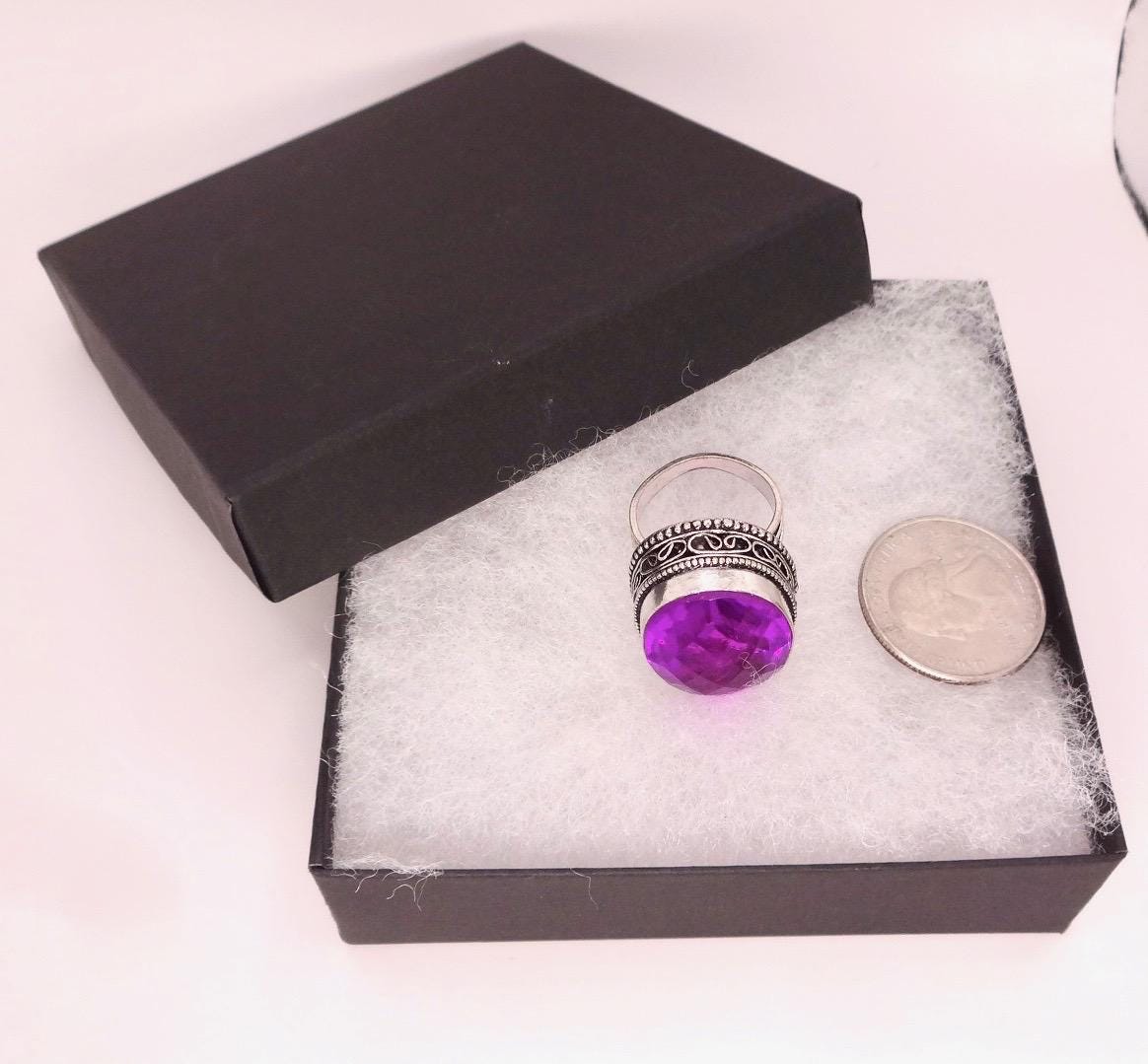 Vintage Purple Art Glass White Bronze Silver Ring, Size 7