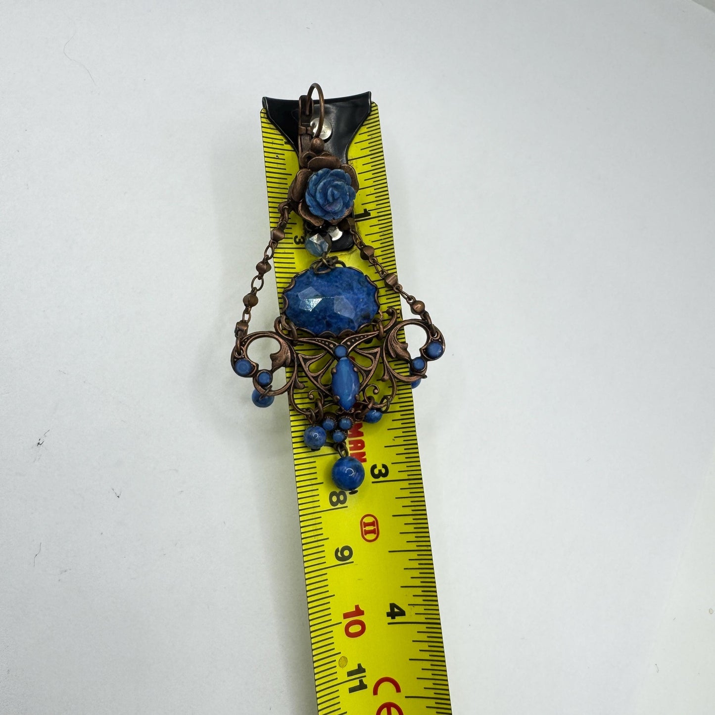 Vintage Blue Lapis Lazuli Bronze Chandelier Earrings Dangle