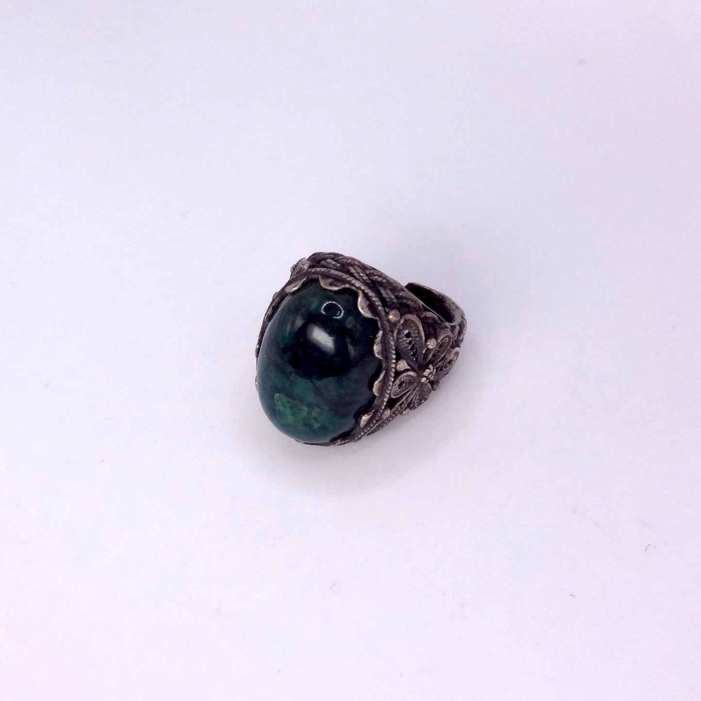 Vintage Green Stone of Eilat 925 Sterling Silver Statement Ring Adjustable