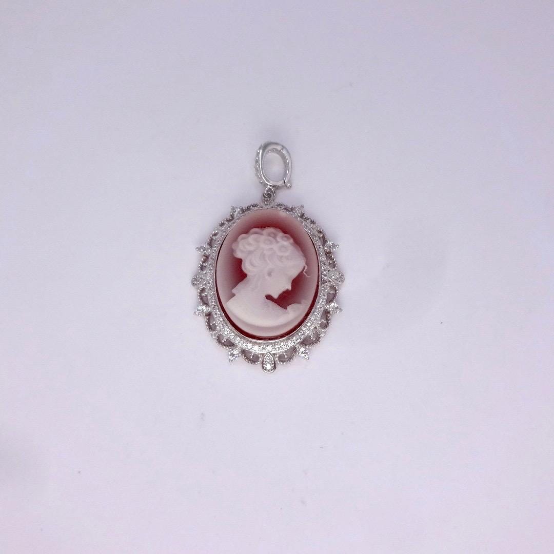 Vintage Red Onyx Cameo 925 Sterling silver Necklace Choker