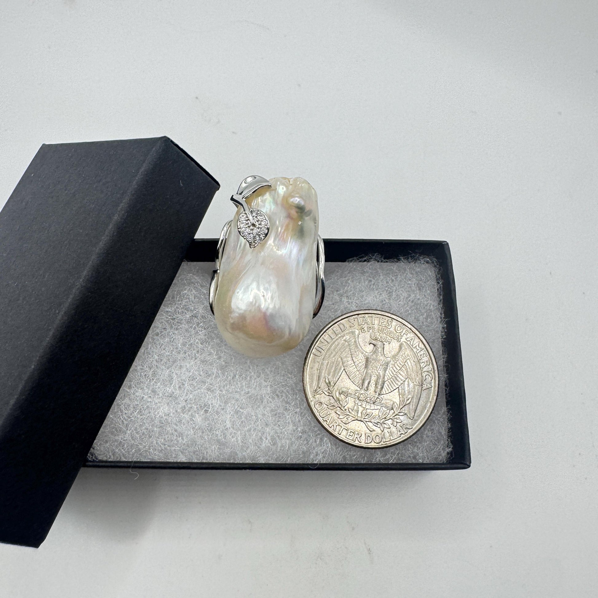 Vintage Biwa Pearl Ring 925 Sterling Silver Cocktail Statement Adjustable
