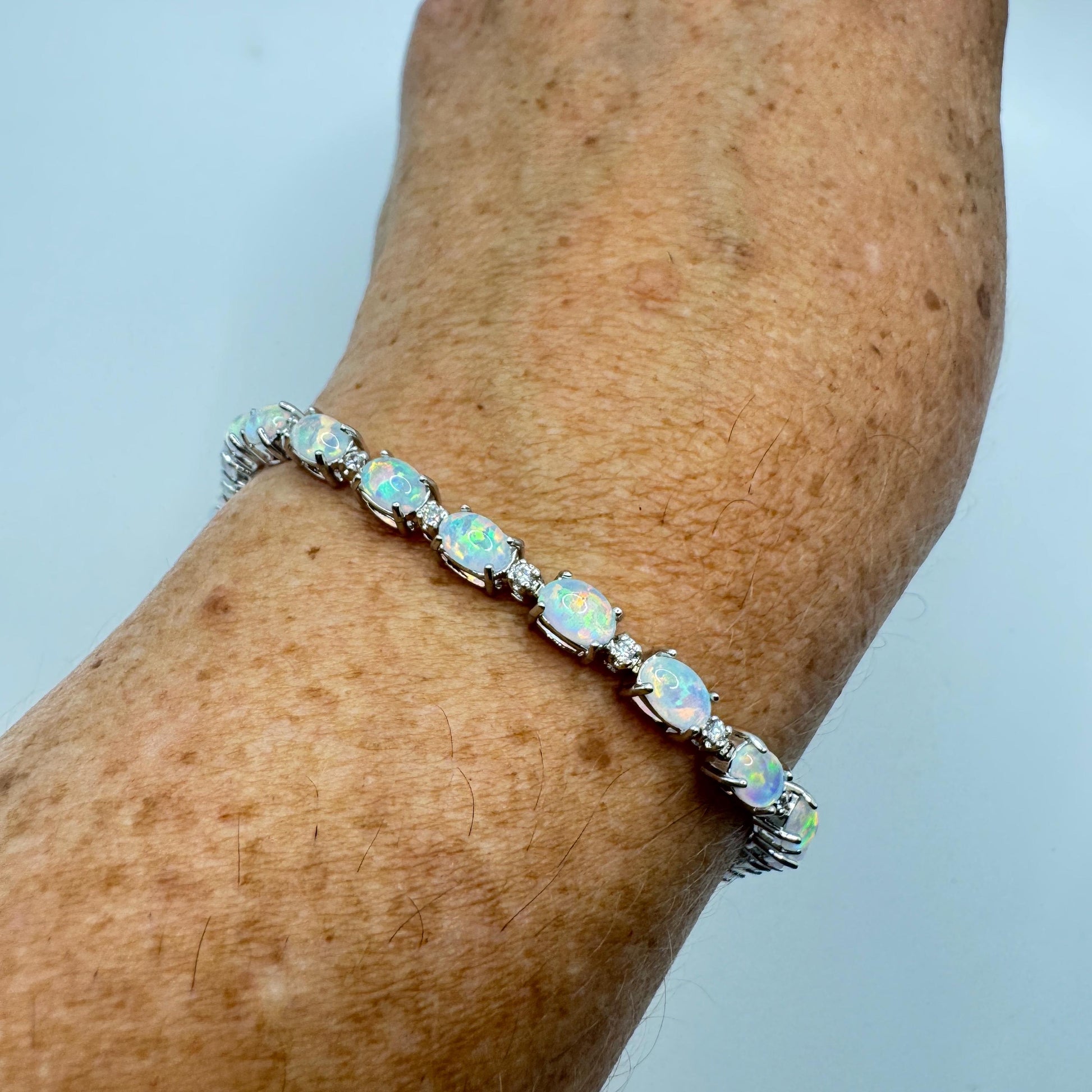 Vintage White Fire Opal Bracelet 925 Sterling Silver