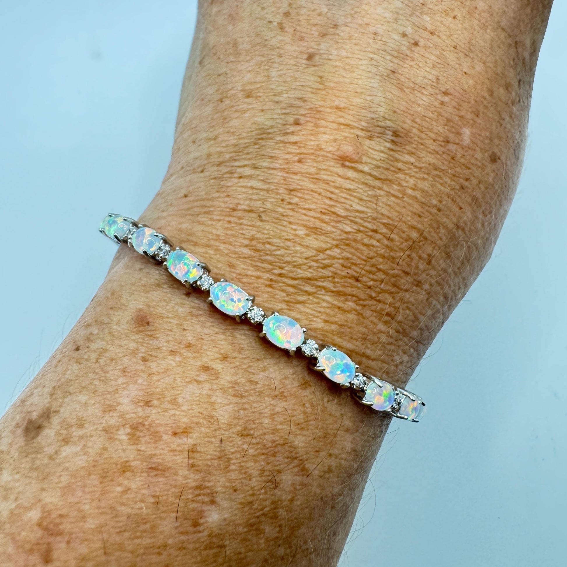 Vintage White Fire Opal Bracelet 925 Sterling Silver