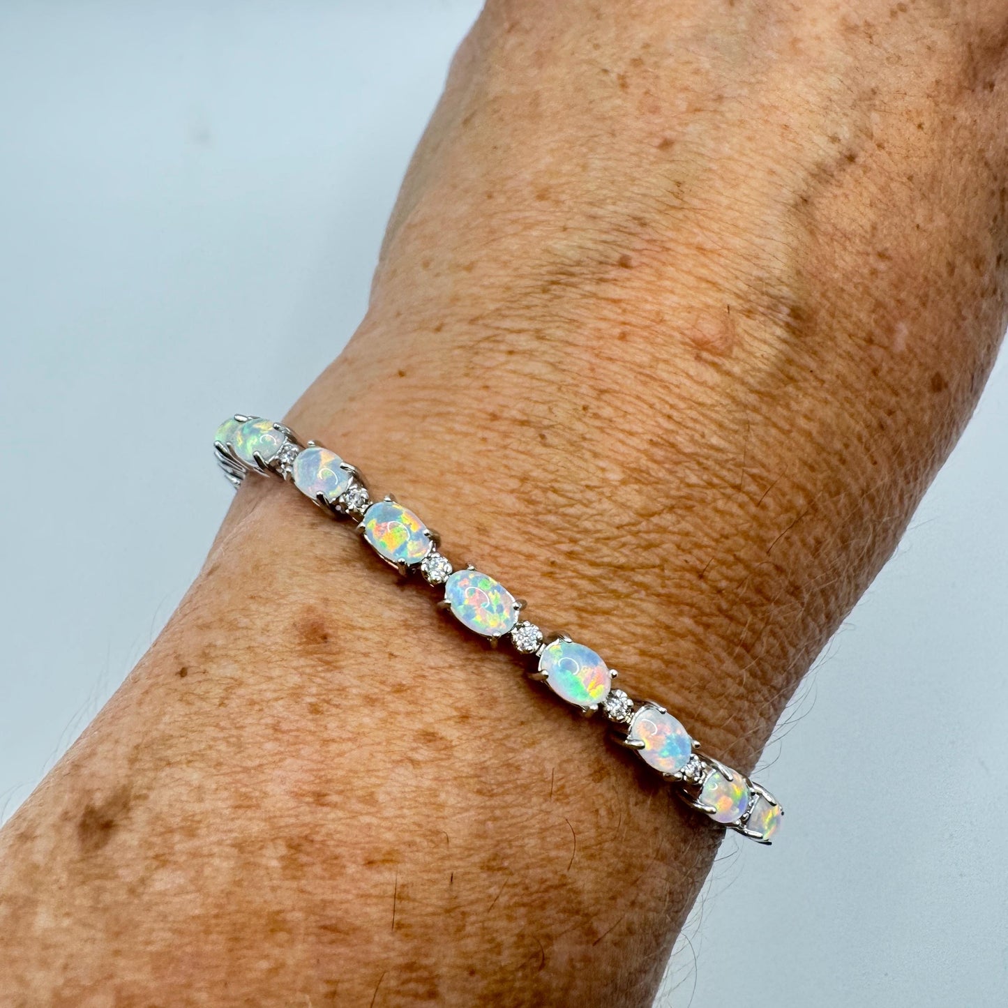 Vintage White Fire Opal Bracelet 925 Sterling Silver