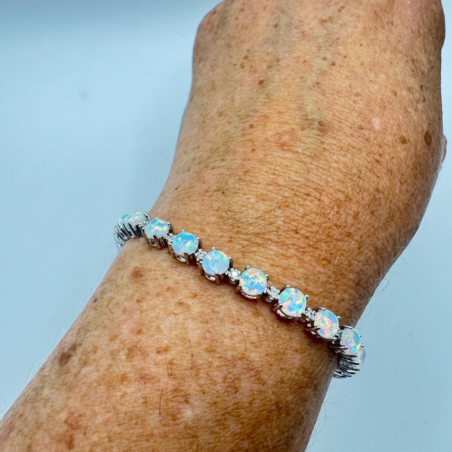 Vintage White Fire Opal Bracelet 925 Sterling Silver
