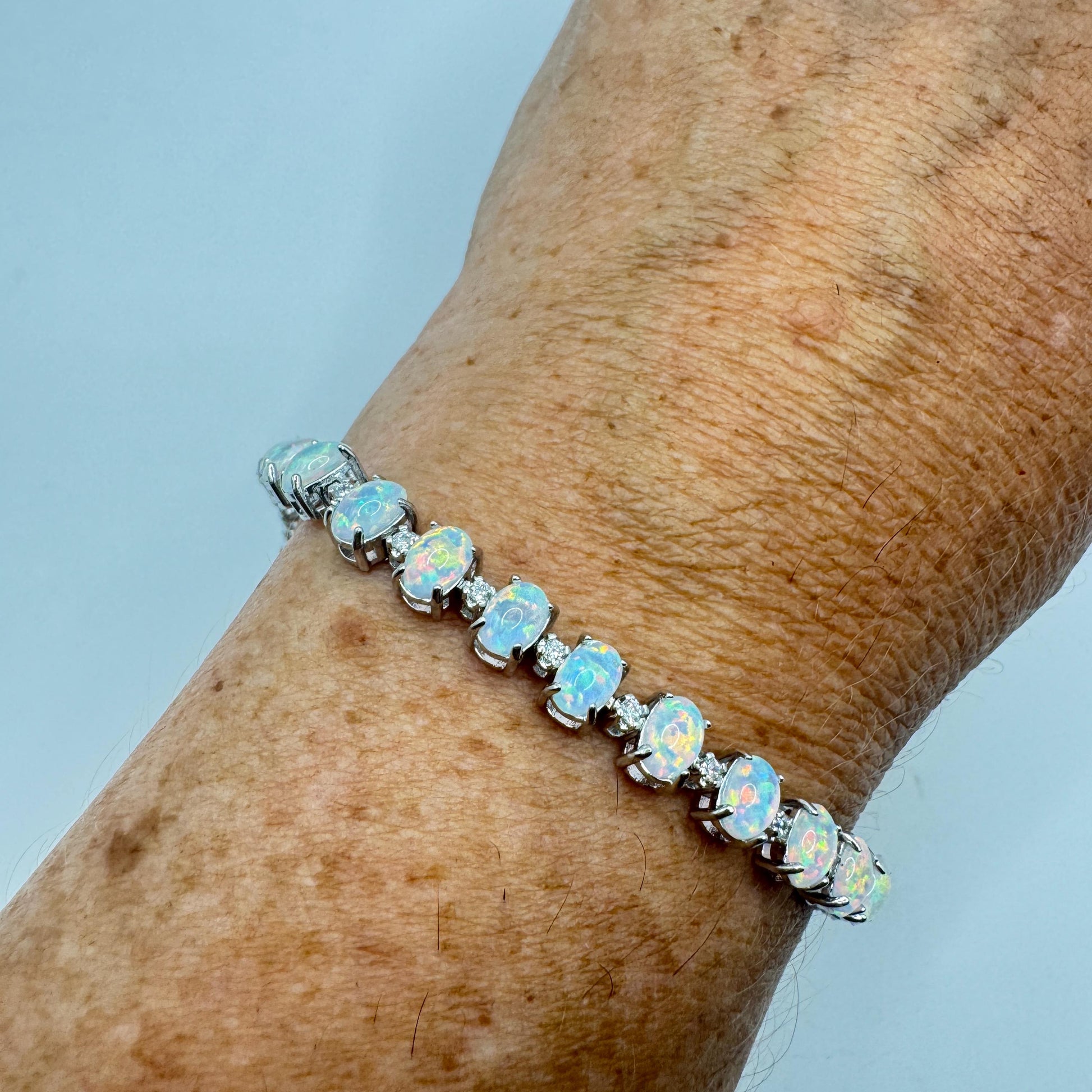 Vintage White Fire Opal Bracelet 925 Sterling Silver