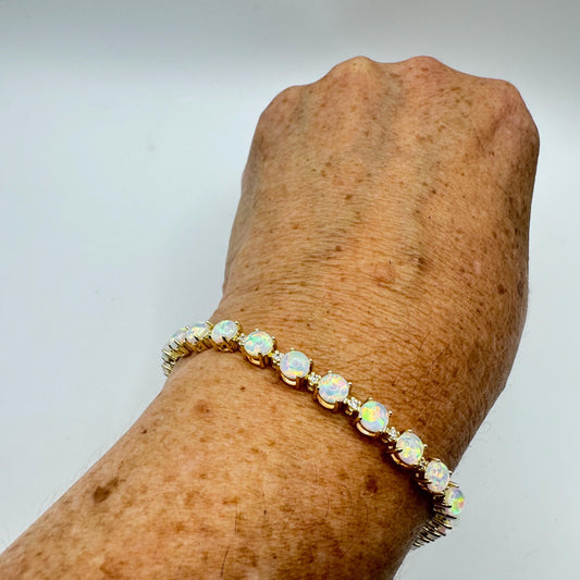 Vintage White Fire Opal Bracelet Golden 925 Sterling Silver